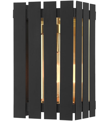 Black with Satin Brass Accents Outdoor Wall Lantern