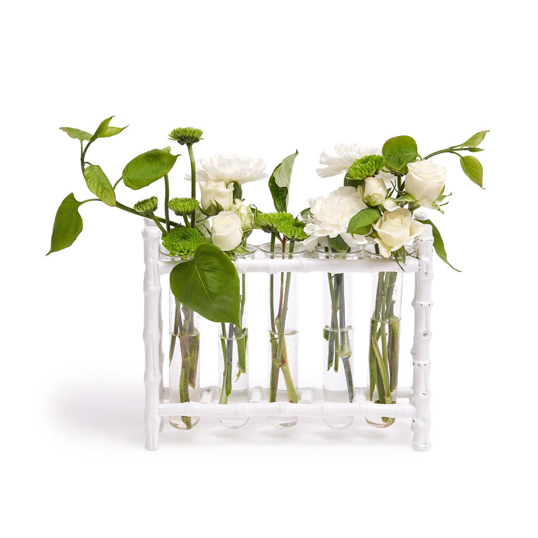 White Natural Bamboo Vase Includes 5 Glass Tubes