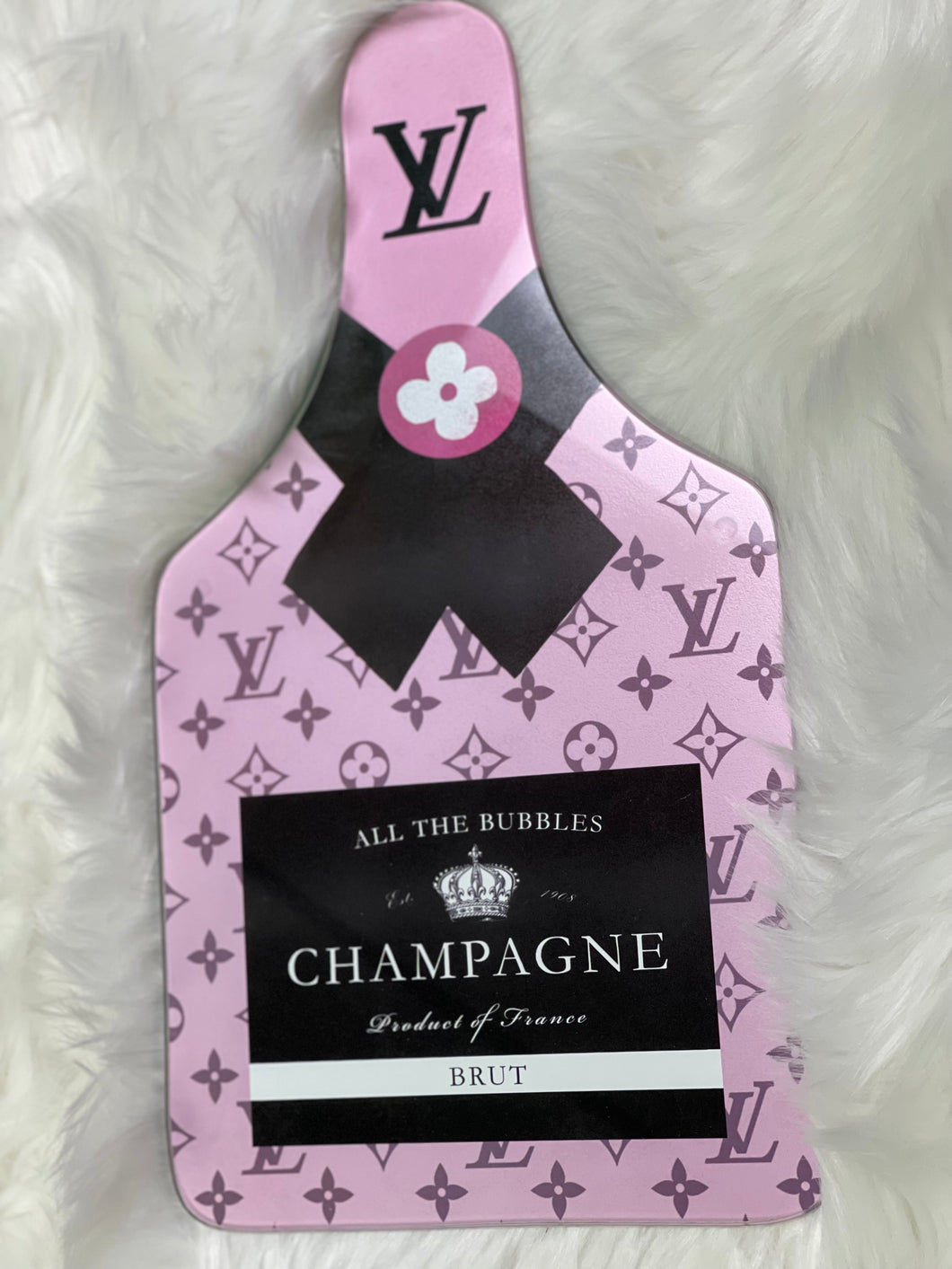 Designer inspired pink and black LV Cutting Board