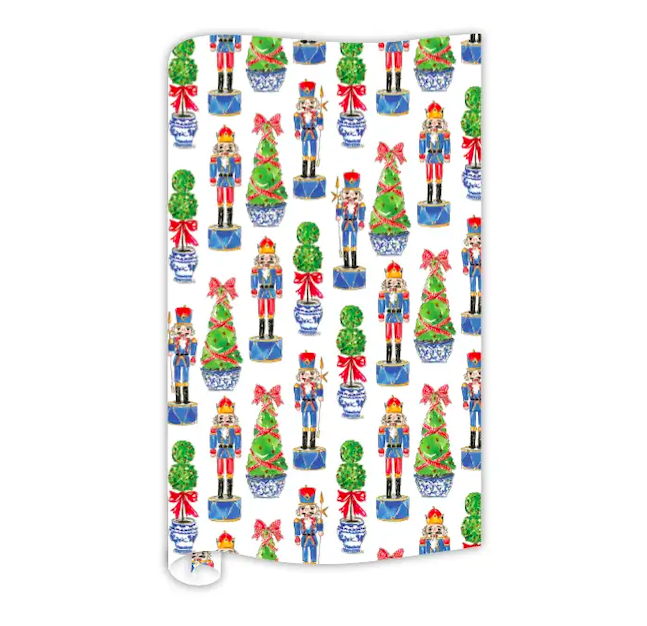 ROSEANNE BECK Gift Wrap - Hand painted Nutcrackers with Topiary Tree