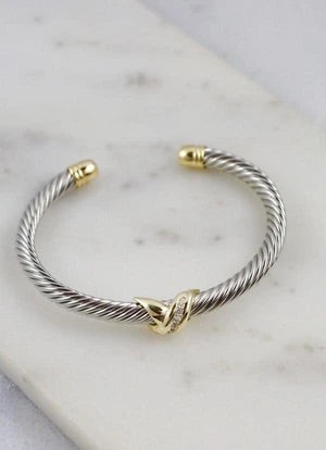 Two Tone Cable Bracelet Gold-Silver with jewels