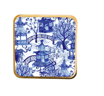 Jaye's Studio  BLUE Garden Party Enameled Cork Coasters